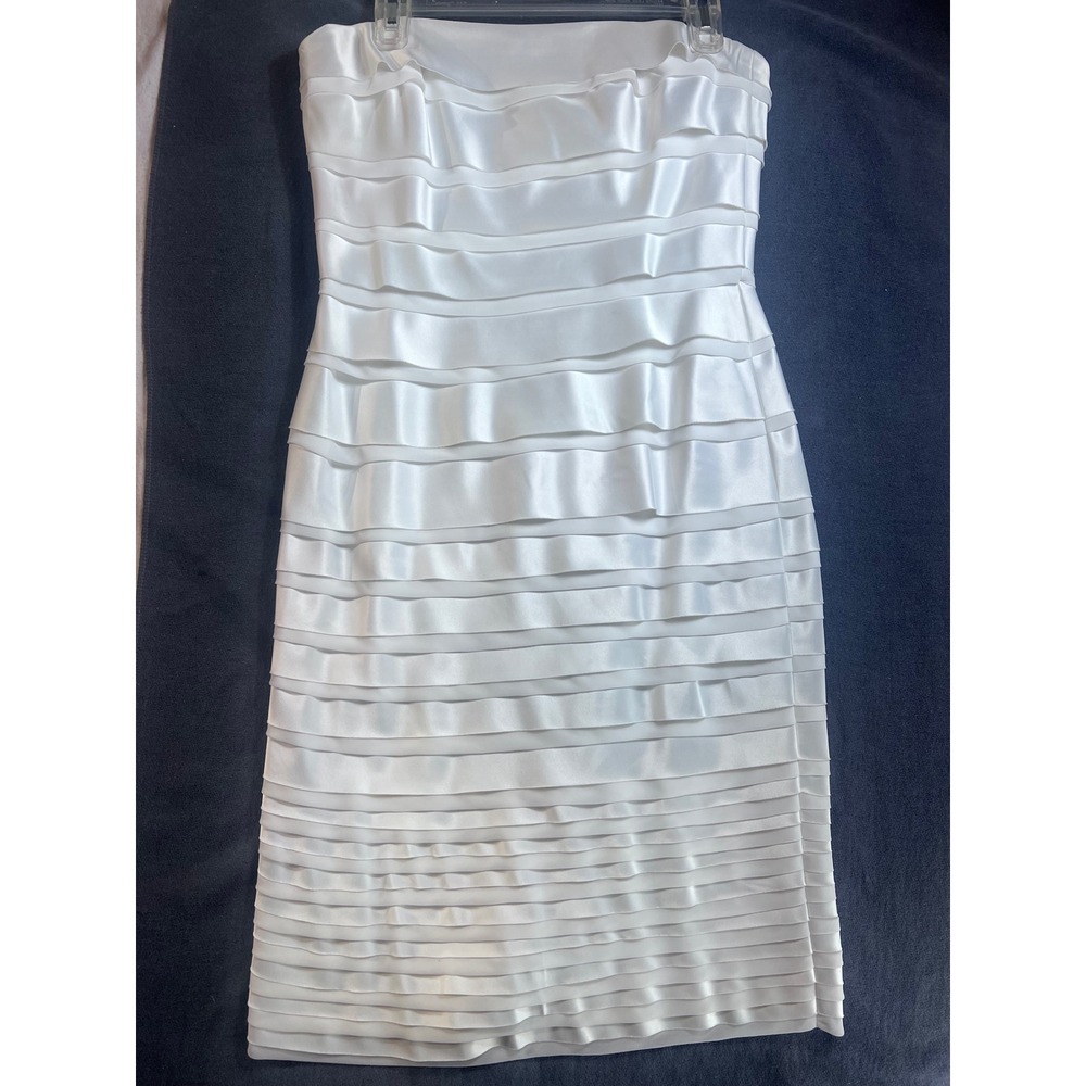 White House Black Market Strapless Tiered Ruffle Satin Cocktail Dress White 8